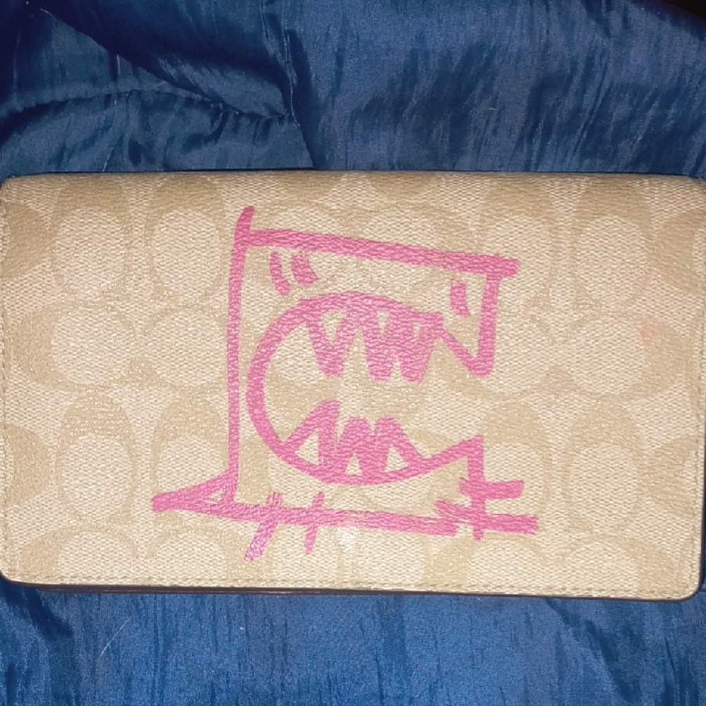 Tan Wallet with Pink Graphic